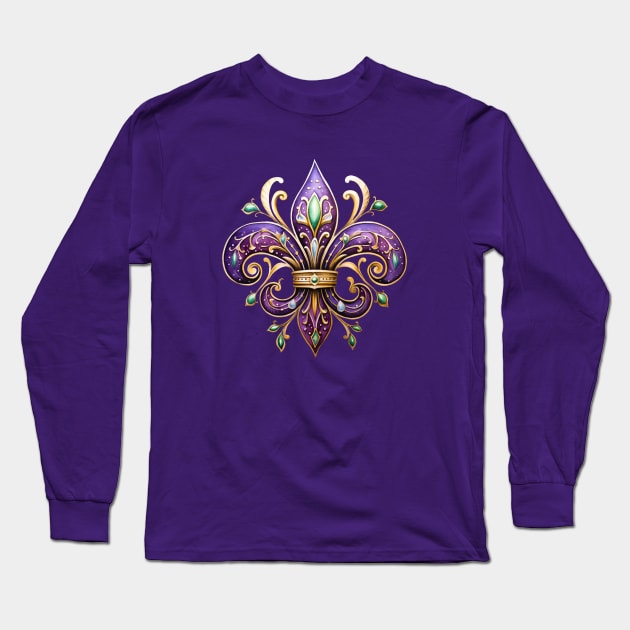 Mardi Gras Fleur de Lis Long Sleeve T-Shirt by Mimeographics